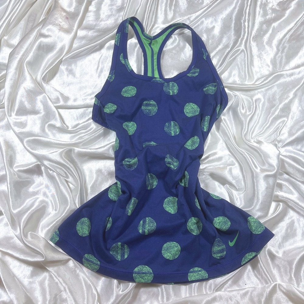 y2k Nike Tennis Tank Top Navy Blue Excellent Polka Dot Racerback Dri-Fit